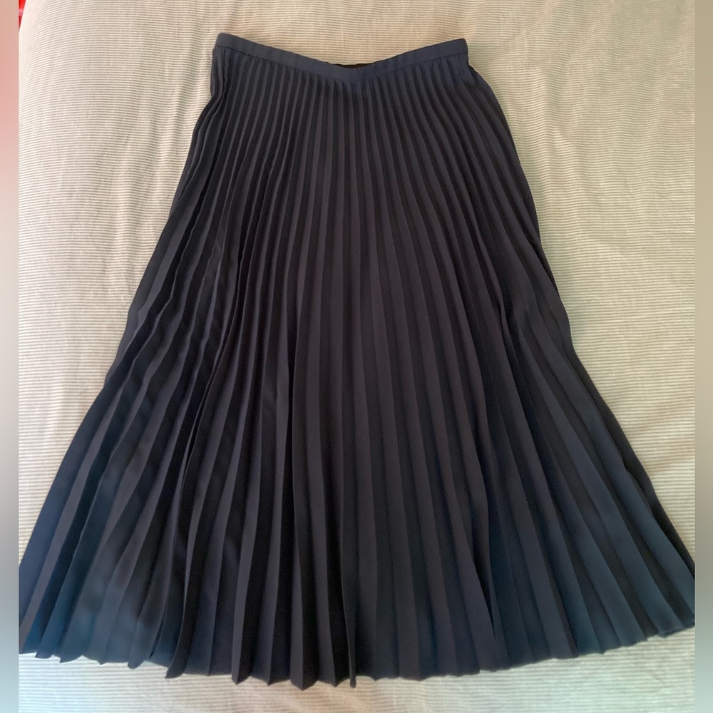 & Other Stories navy pleated woven midi skirt size US 12